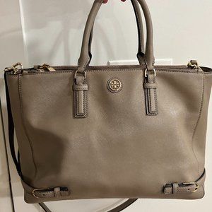 Tory Burch Double Zip Robinson Tote, Grey